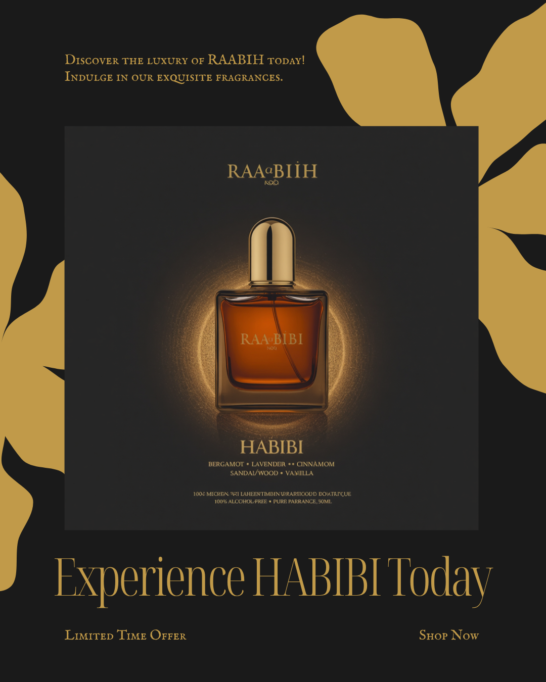 RAABIH Habibi 50ml — alcohol-free pure oil parfum, bergamot cinnamon sandalwood