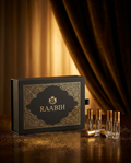 RAABIH Discovery Set - matte-black gold-foil sliding box with seven 8ml minis
