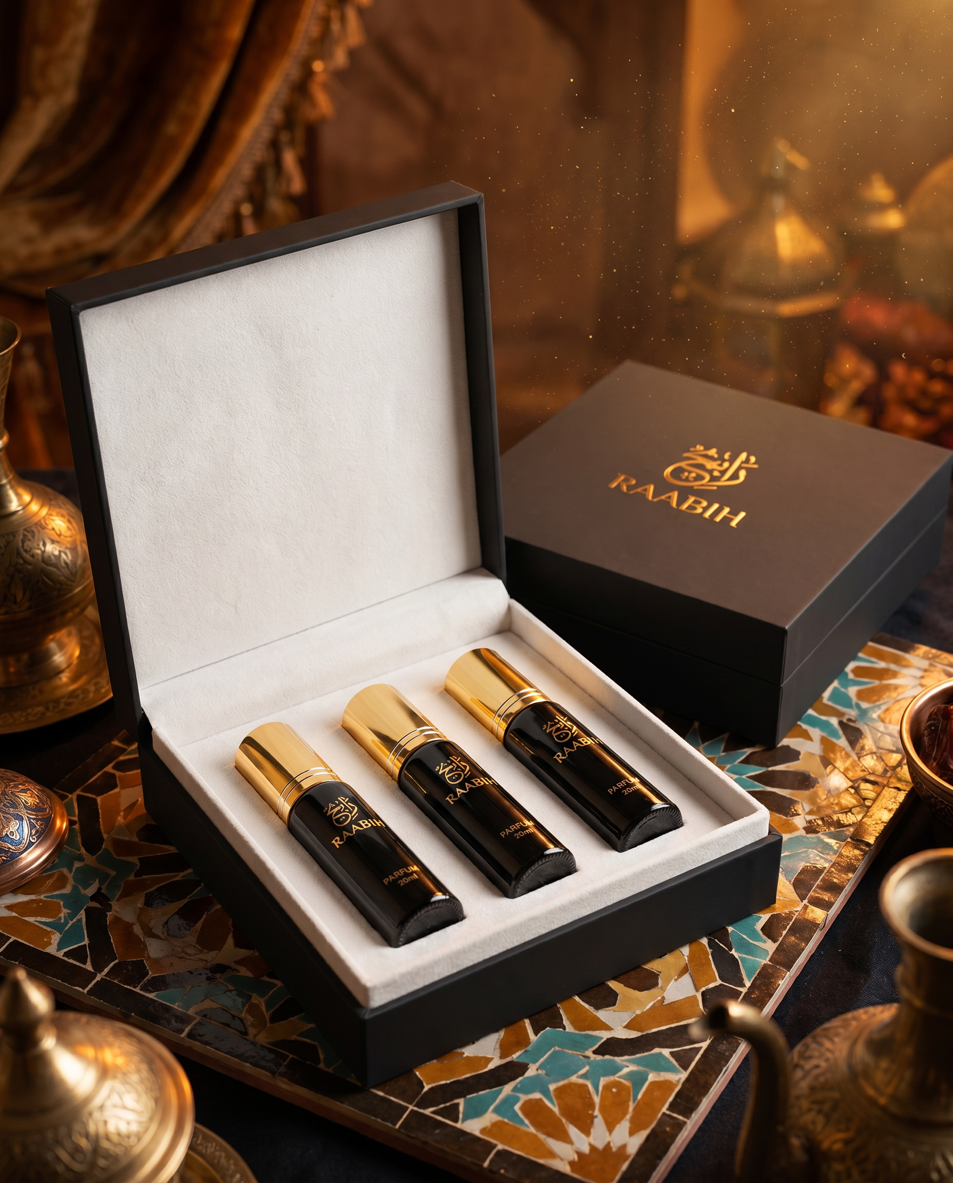 RAABIH Arabian Collection - three 20ml parfums in black gold-foil gift box