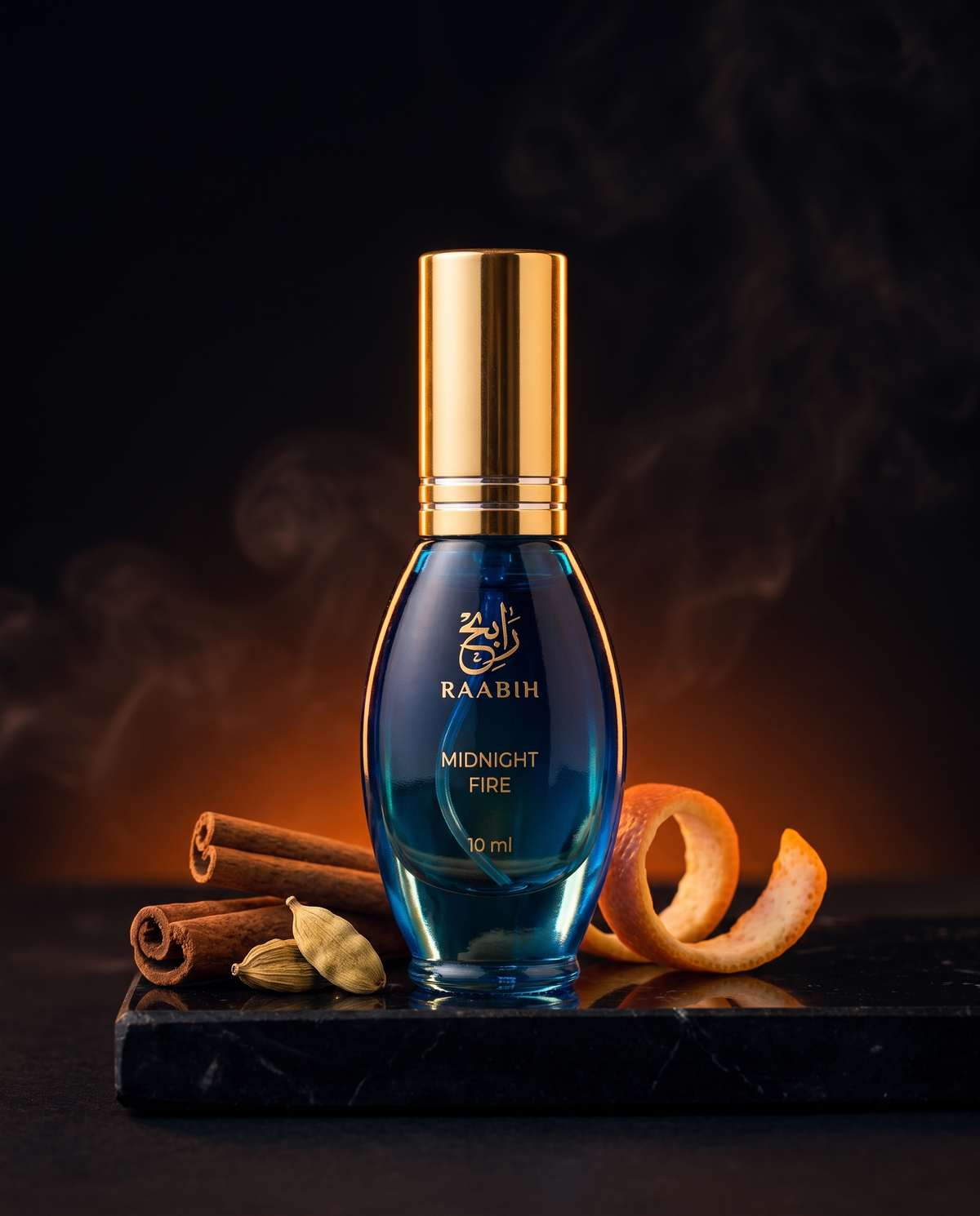 RAABIH Midnight Fire 10ml oil parfum — sapphire flacon with cinnamon, cardamom and grapefruit