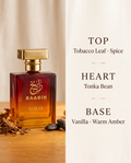 RAABIH Hayat 50ml — fragrance notes: tobacco leaf & spice, tonka bean, vanilla & warm amber